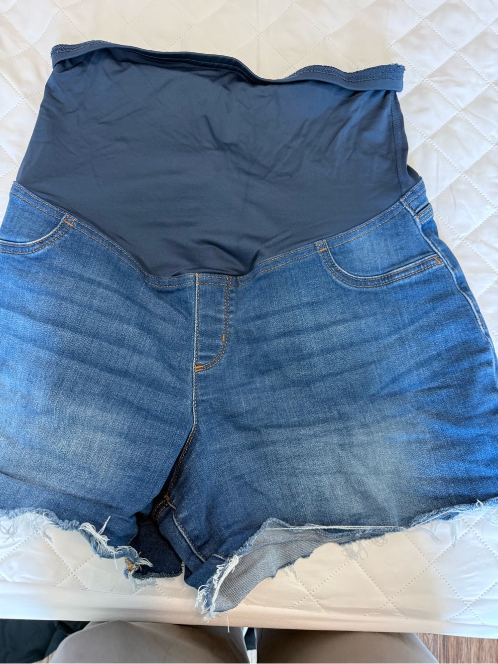 Maternity High-Waist Denim Shorts in Dark Blue